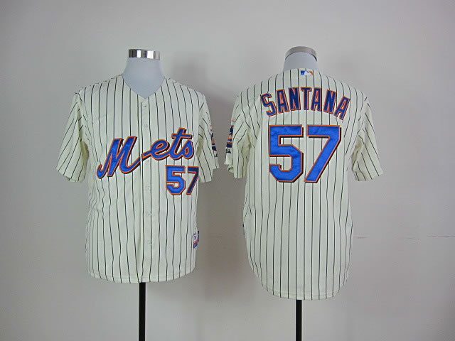 Men New York Mets #57 Santana Cream Stripe MLB Jerseys